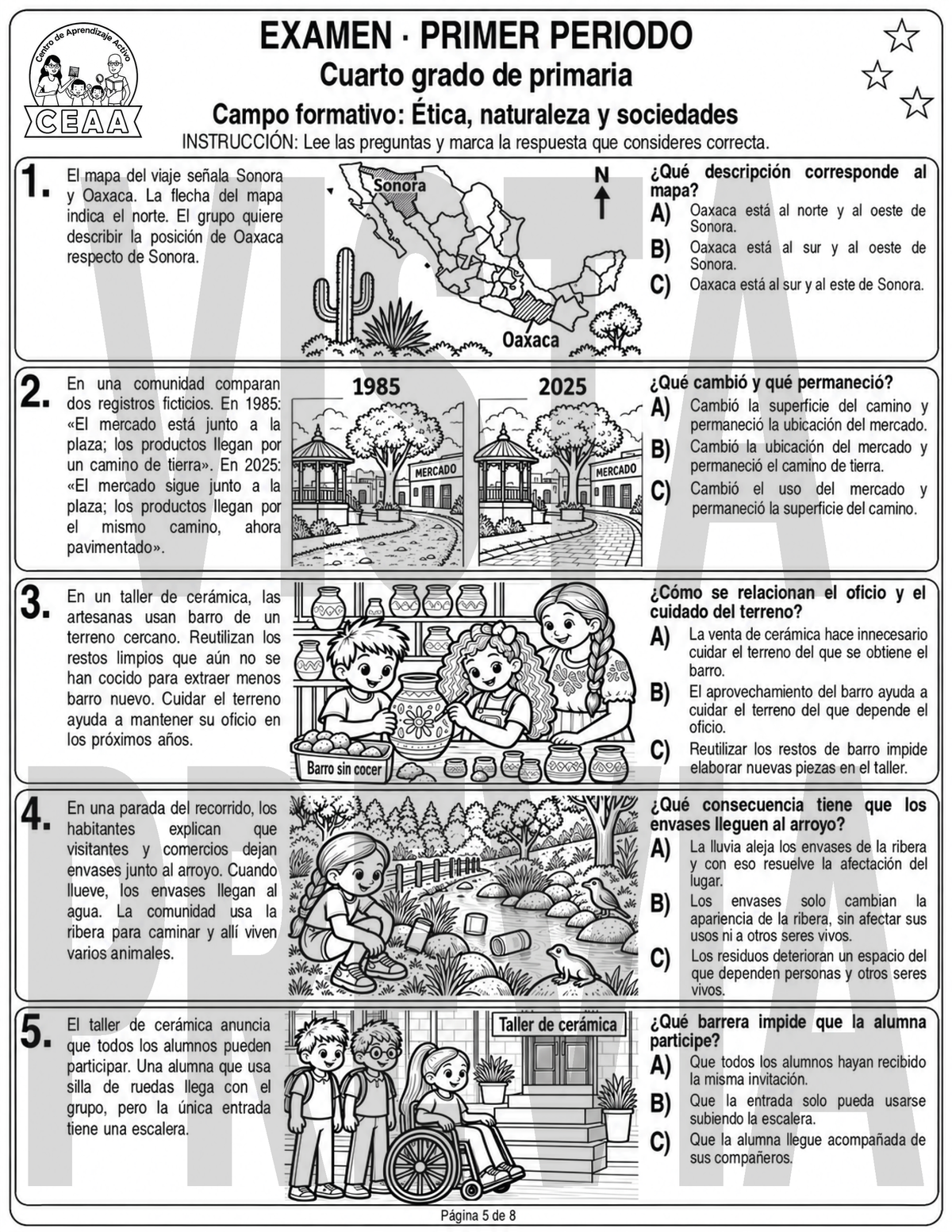 Examen 4to Grado de Primaria - Primer Periodo (Septiembre, Octubre, Noviembre)