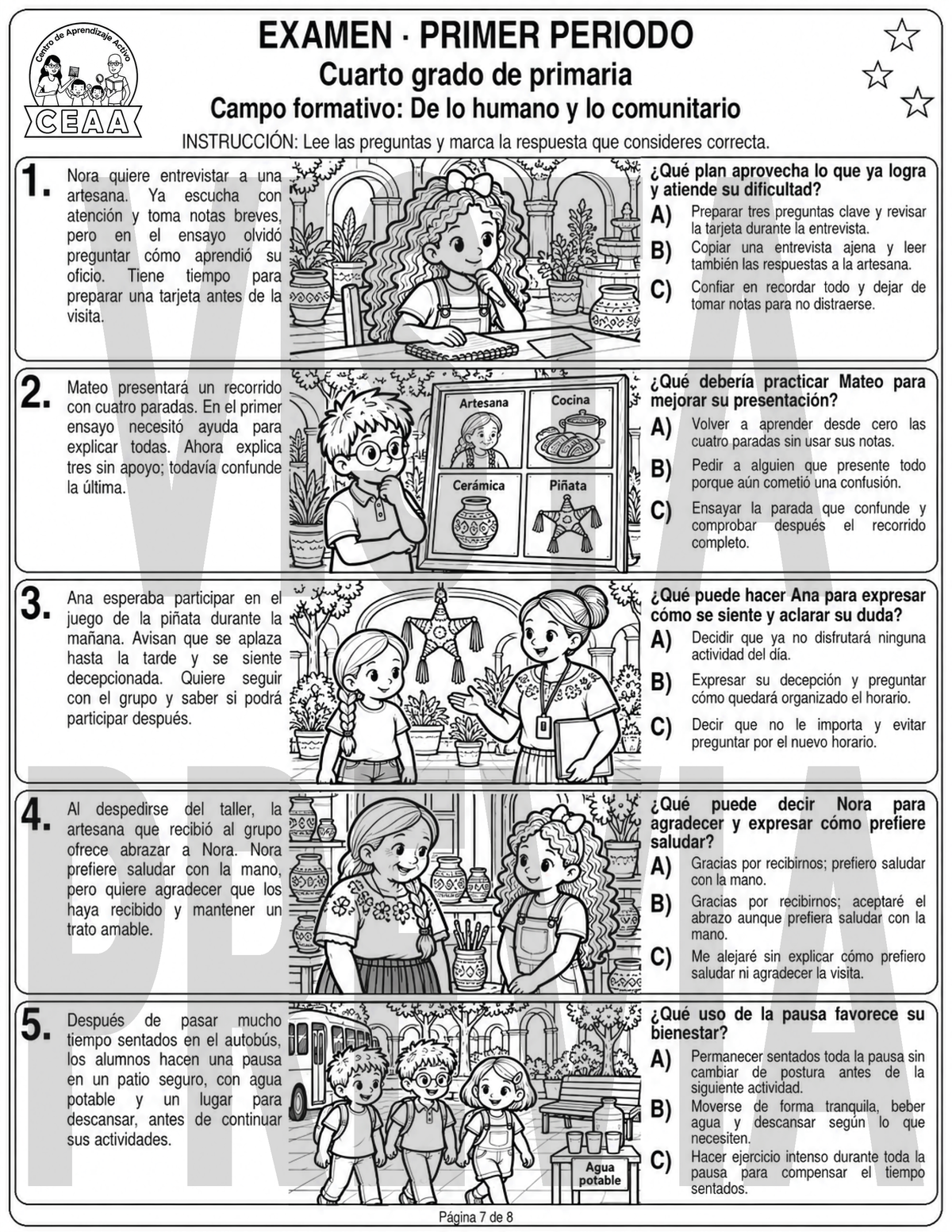 Examen 4to Grado de Primaria - Primer Periodo (Septiembre, Octubre, Noviembre)