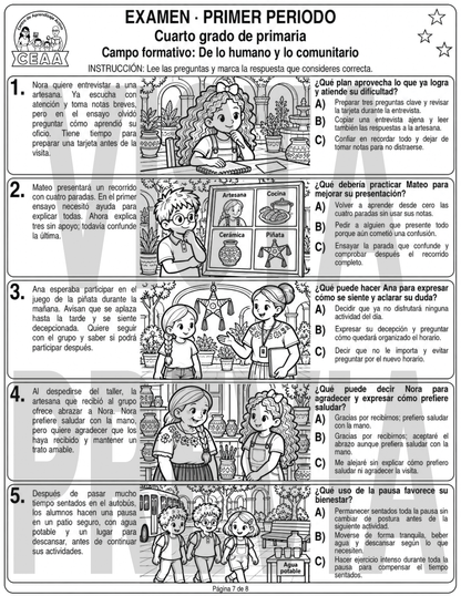 Examen 4to Grado de Primaria - Primer Periodo (Septiembre, Octubre, Noviembre)