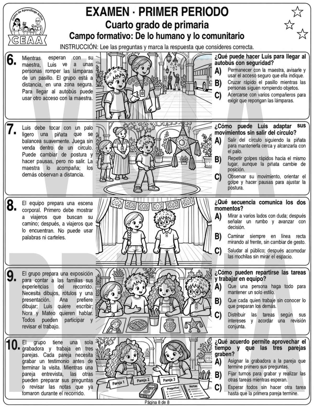 Examen 4to Grado de Primaria - Primer Periodo (Septiembre, Octubre, Noviembre)