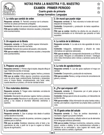 Examen 4to Grado de Primaria - Primer Periodo (Septiembre, Octubre, Noviembre)