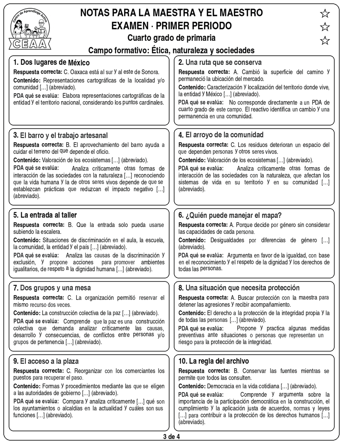 Examen 4to Grado de Primaria - Primer Periodo (Septiembre, Octubre, Noviembre)