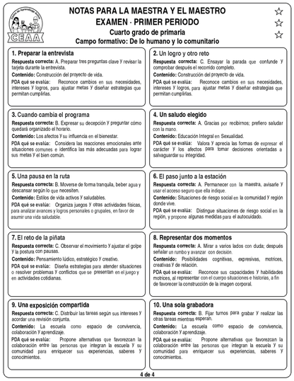 Examen 4to Grado de Primaria - Primer Periodo (Septiembre, Octubre, Noviembre)