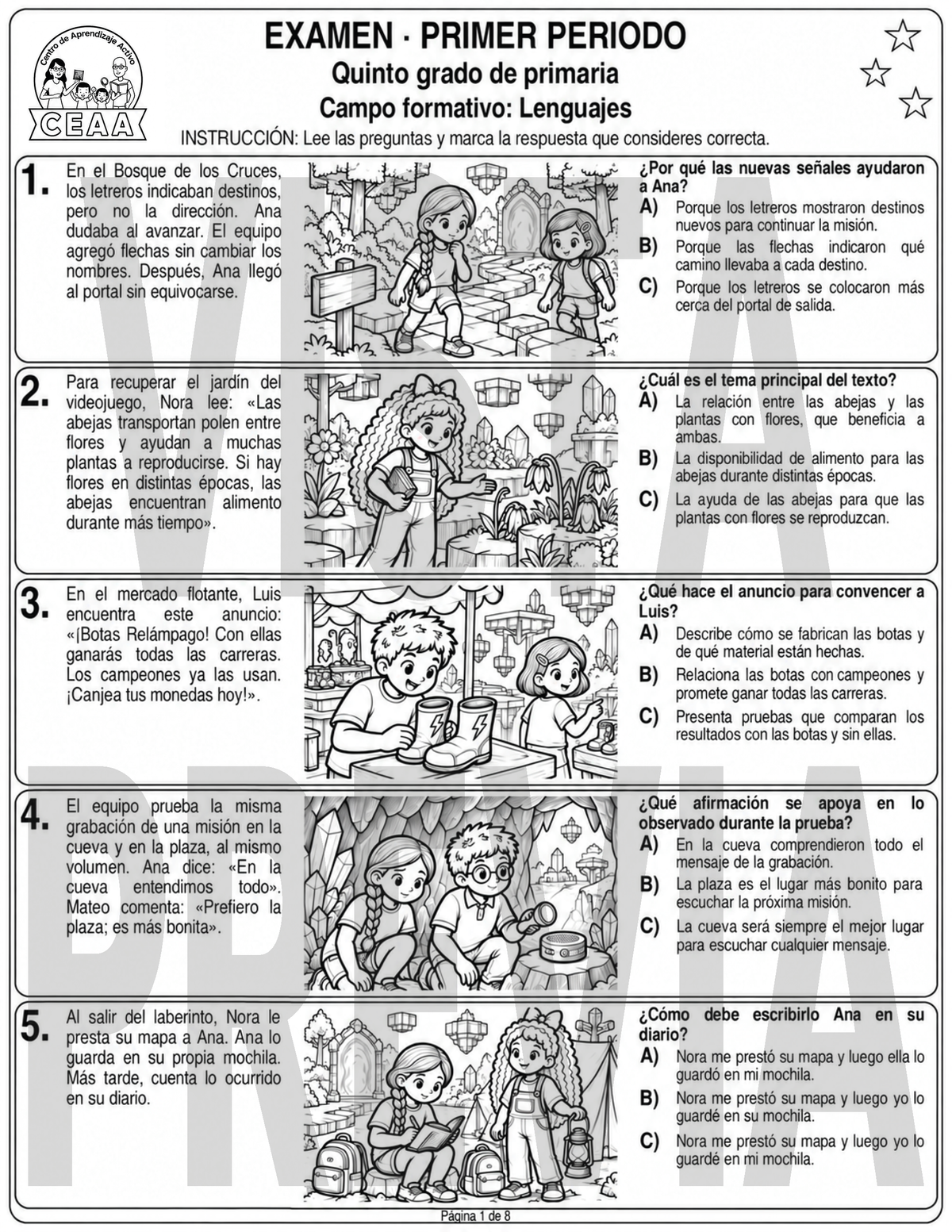 Examen 5to Grado de Primaria - Primer Periodo (Septiembre, Octubre, Noviembre)