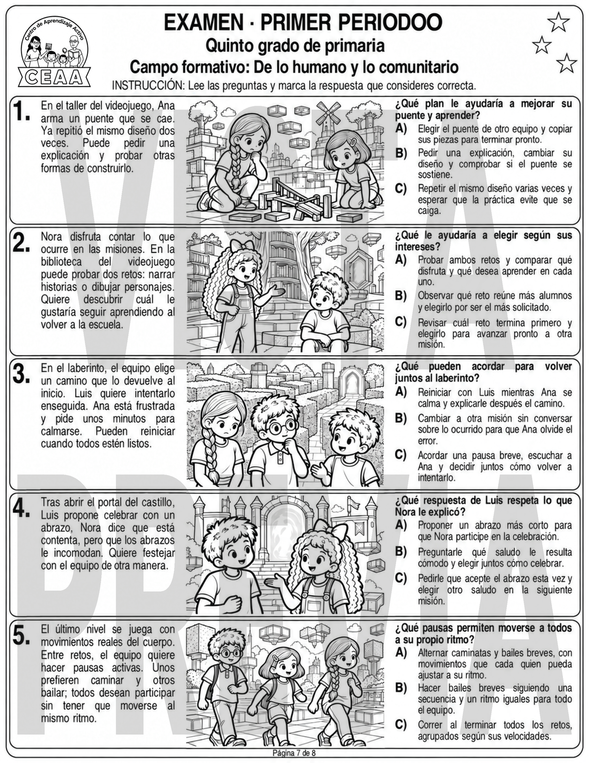 Examen 5to Grado de Primaria - Primer Periodo (Septiembre, Octubre, Noviembre)