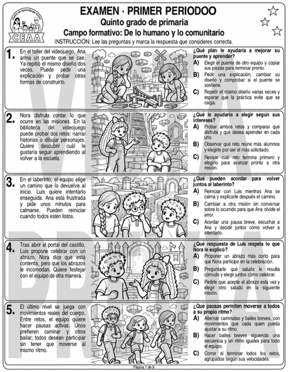 Examen 5to Grado de Primaria - Primer Periodo (Septiembre, Octubre, Noviembre)