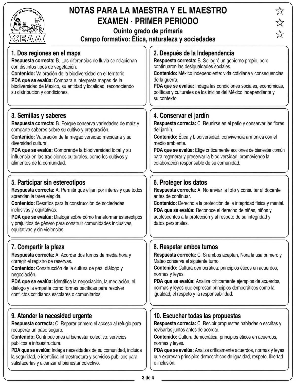Examen 5to Grado de Primaria - Primer Periodo (Septiembre, Octubre, Noviembre)