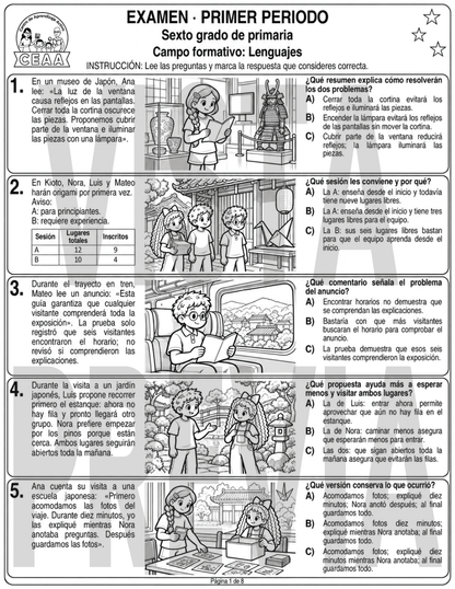 Examen 6to Grado de Primaria - Primer Periodo (Septiembre, Octubre, Noviembre)