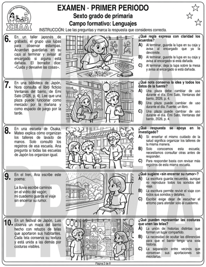 Examen 6to Grado de Primaria - Primer Periodo (Septiembre, Octubre, Noviembre)