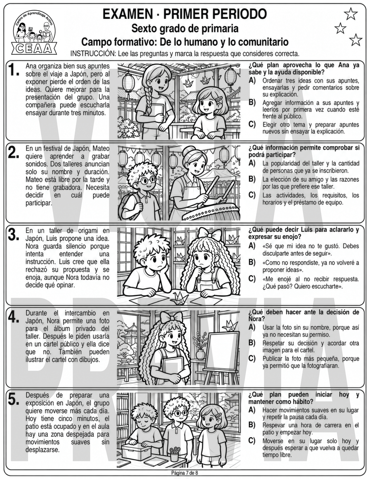 Examen 6to Grado de Primaria - Primer Periodo (Septiembre, Octubre, Noviembre)