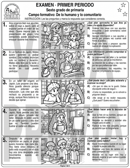 Examen 6to Grado de Primaria - Primer Periodo (Septiembre, Octubre, Noviembre)