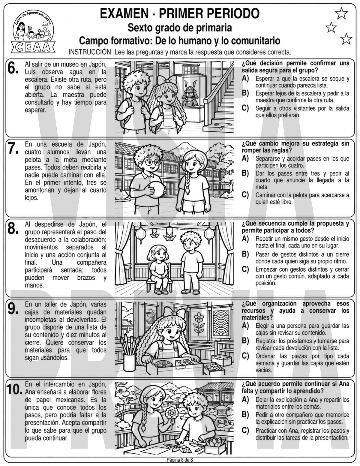 Examen 6to Grado de Primaria - Primer Periodo (Septiembre, Octubre, Noviembre)