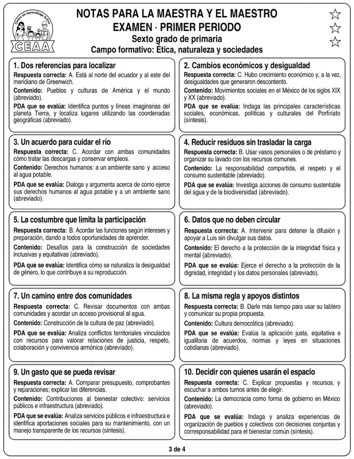 Examen 6to Grado de Primaria - Primer Periodo (Septiembre, Octubre, Noviembre)