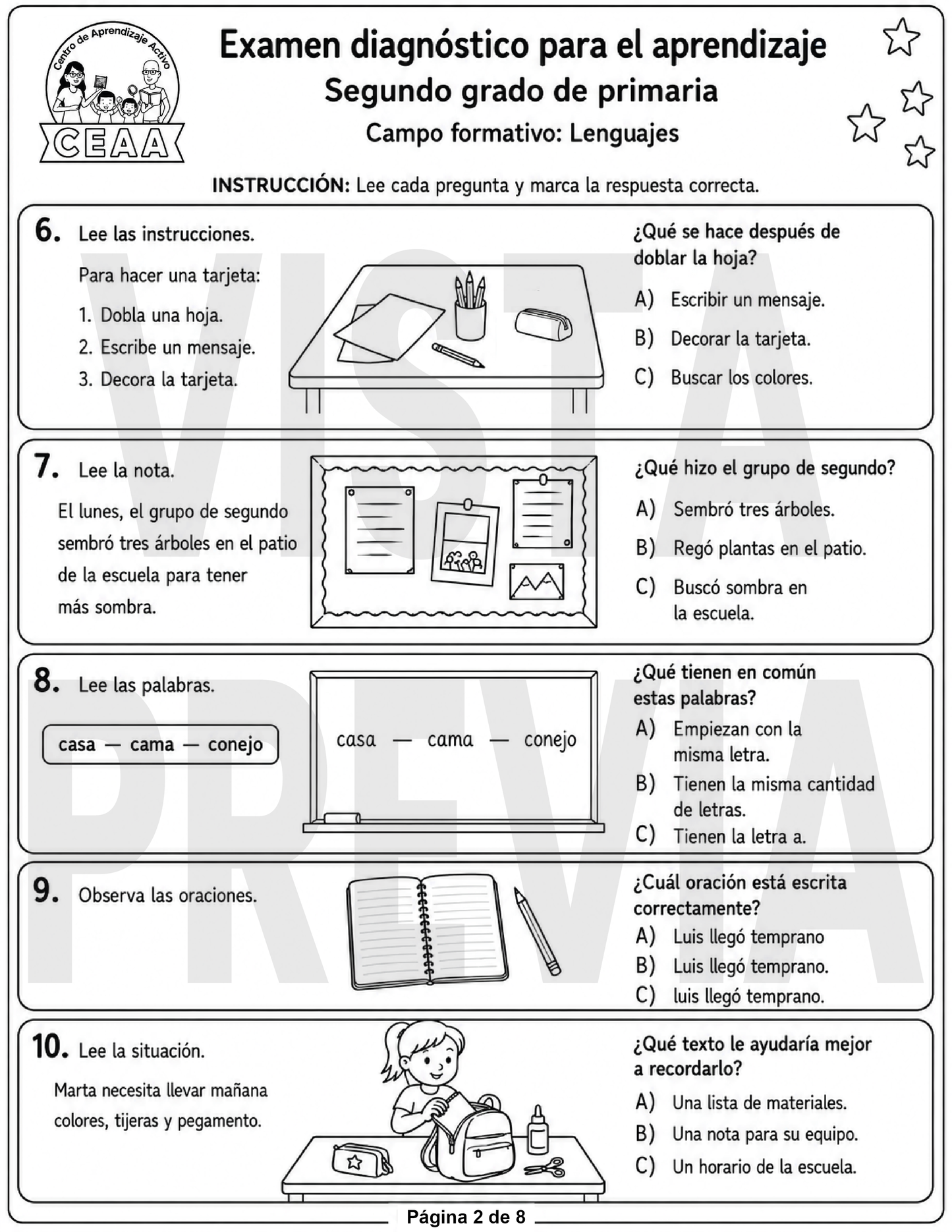 Examen Diagnóstico 2° Grado de Primaria en PDF