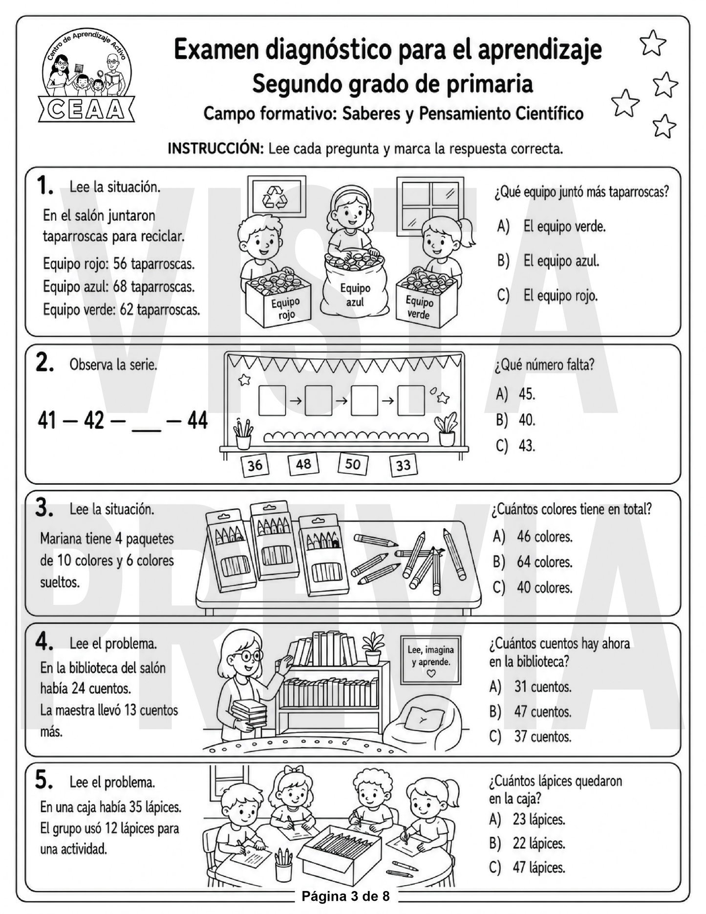 Examen Diagnóstico 2° Grado de Primaria en PDF