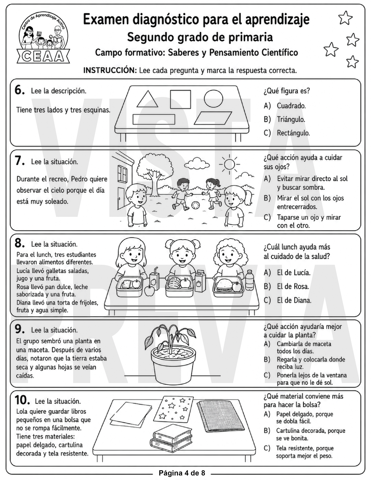 Examen Diagnóstico 2° Grado de Primaria en PDF