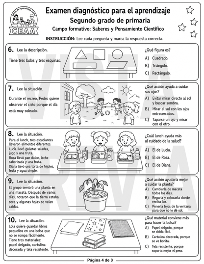 Examen Diagnóstico 2° Grado de Primaria en PDF