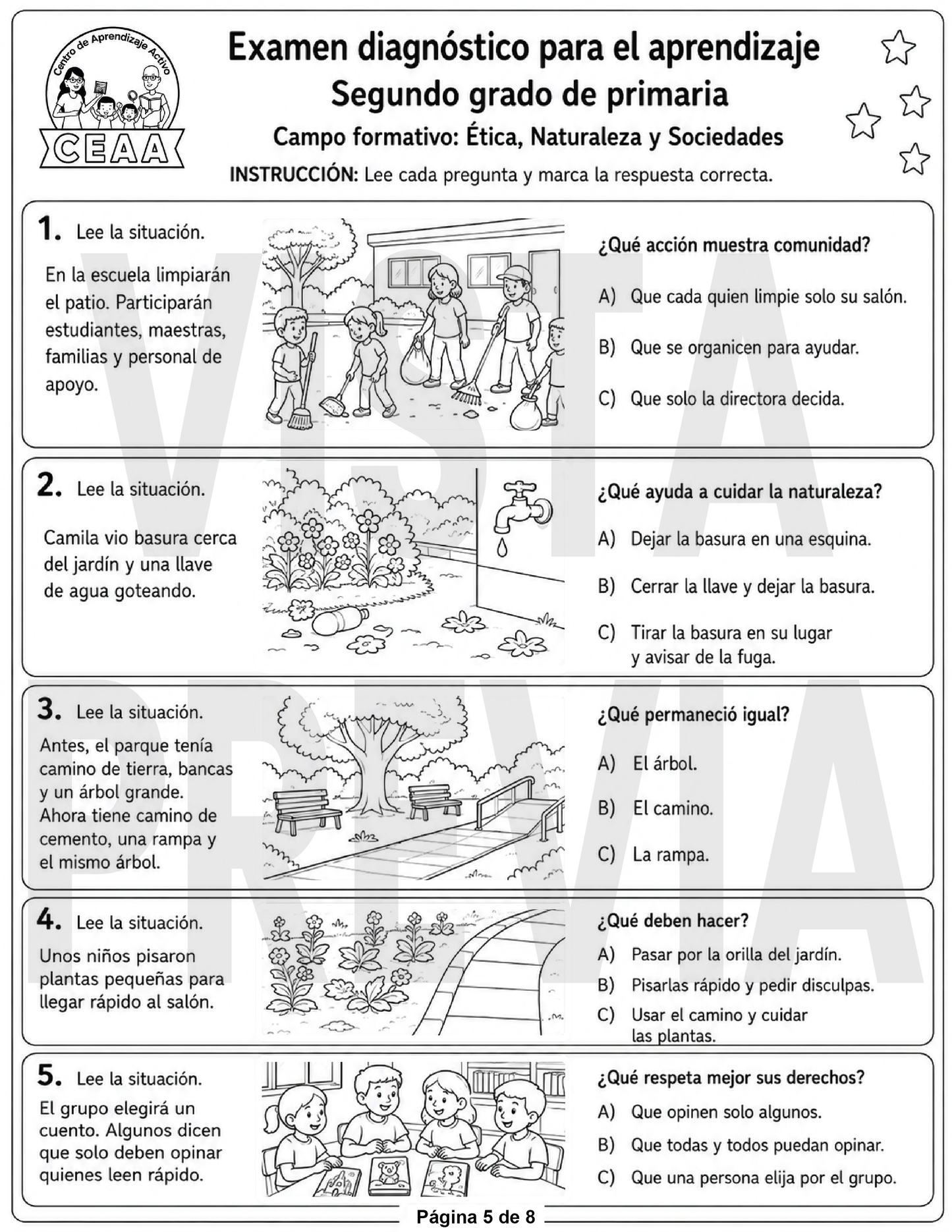 Examen Diagnóstico 2° Grado de Primaria en PDF