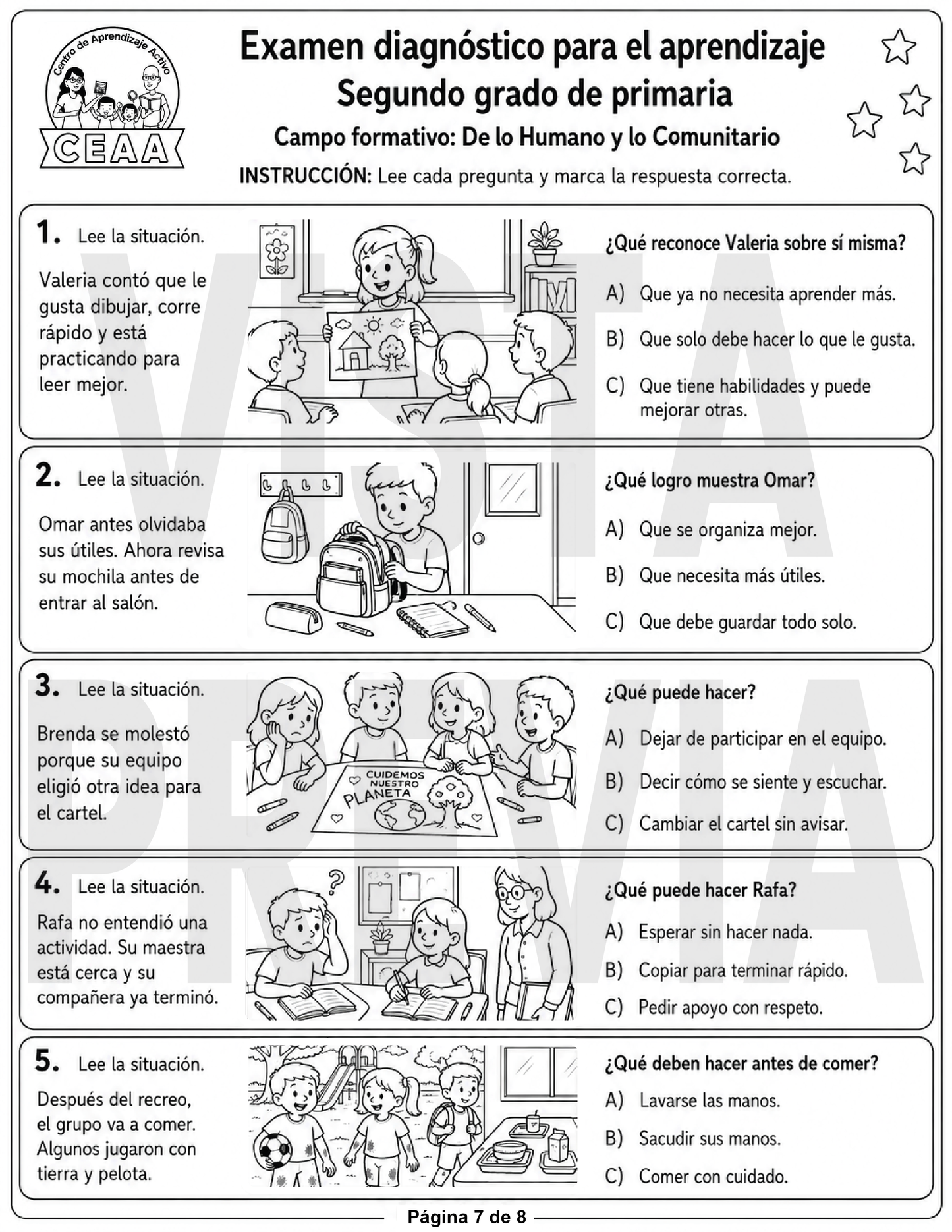 Examen Diagnóstico 2° Grado de Primaria en PDF