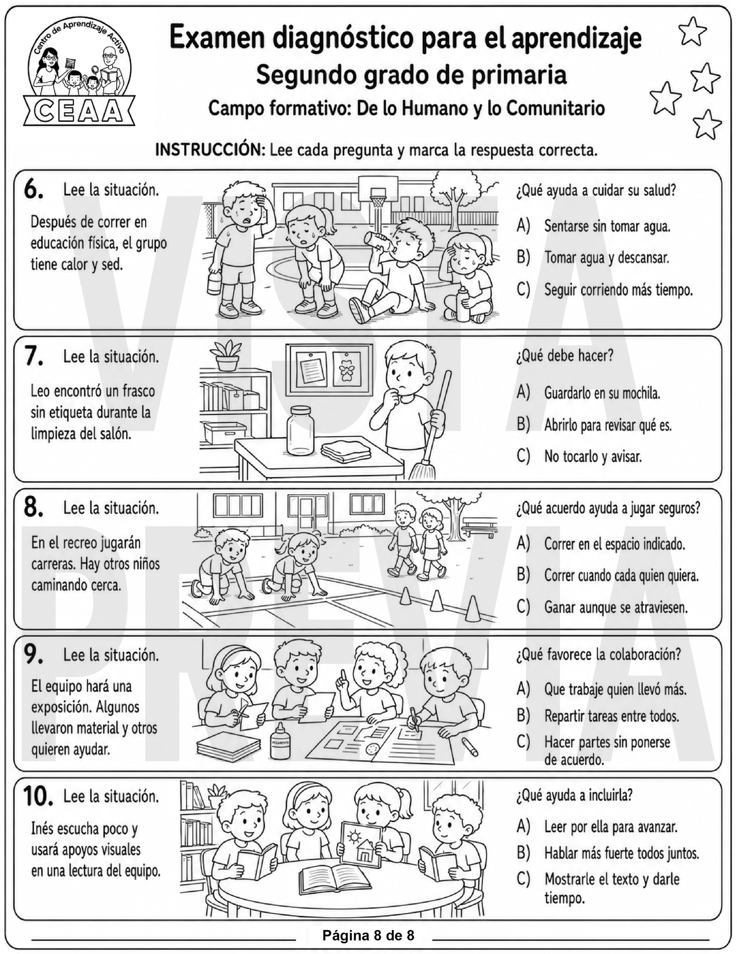Examen Diagnóstico 2° Grado de Primaria en PDF