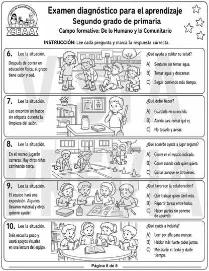 Examen Diagnóstico 2° Grado de Primaria en PDF