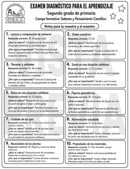 Examen Diagnóstico 2° Grado de Primaria en PDF