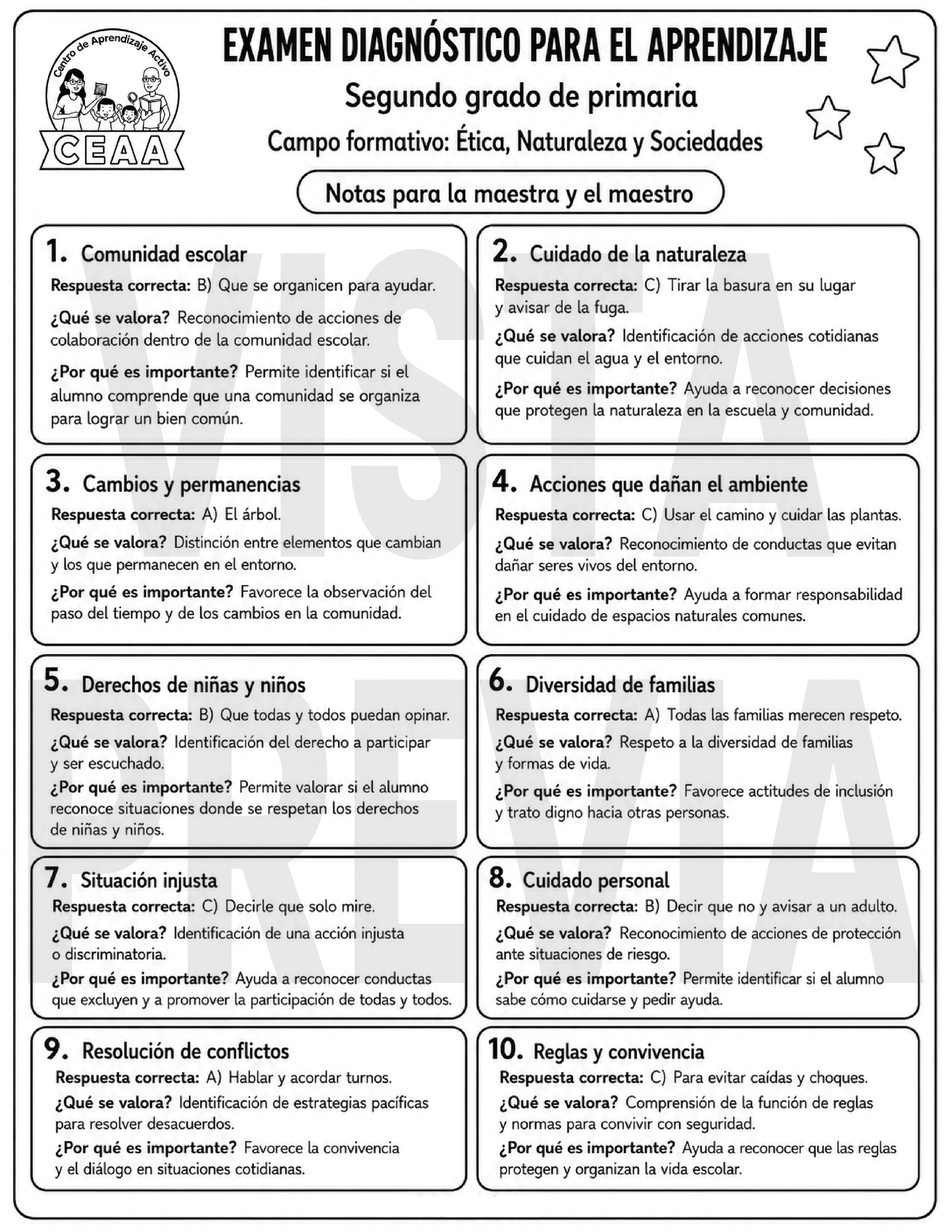 Examen Diagnóstico 2° Grado de Primaria en PDF