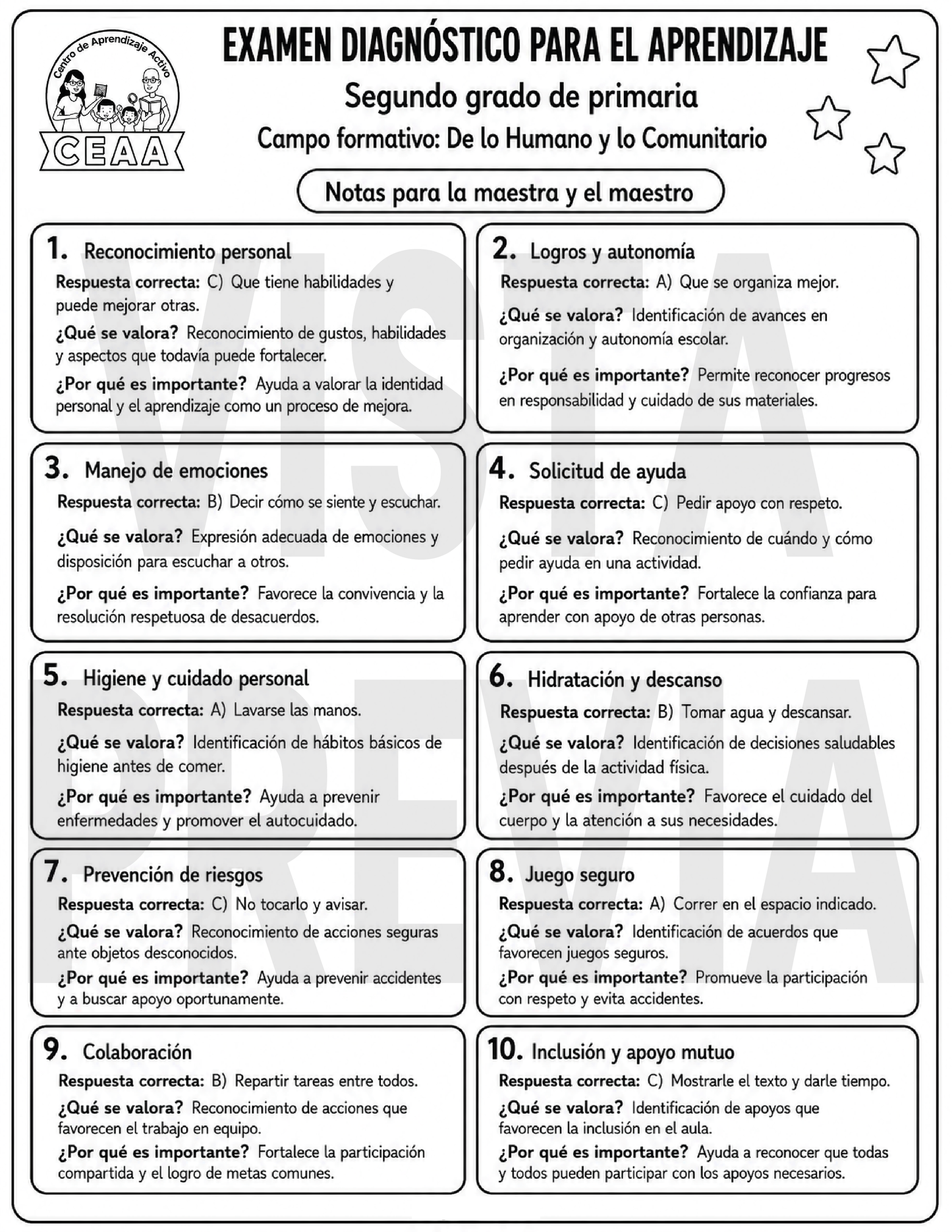 Examen Diagnóstico 2° Grado de Primaria en PDF