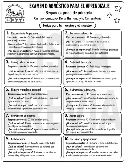 Examen Diagnóstico 2° Grado de Primaria en PDF