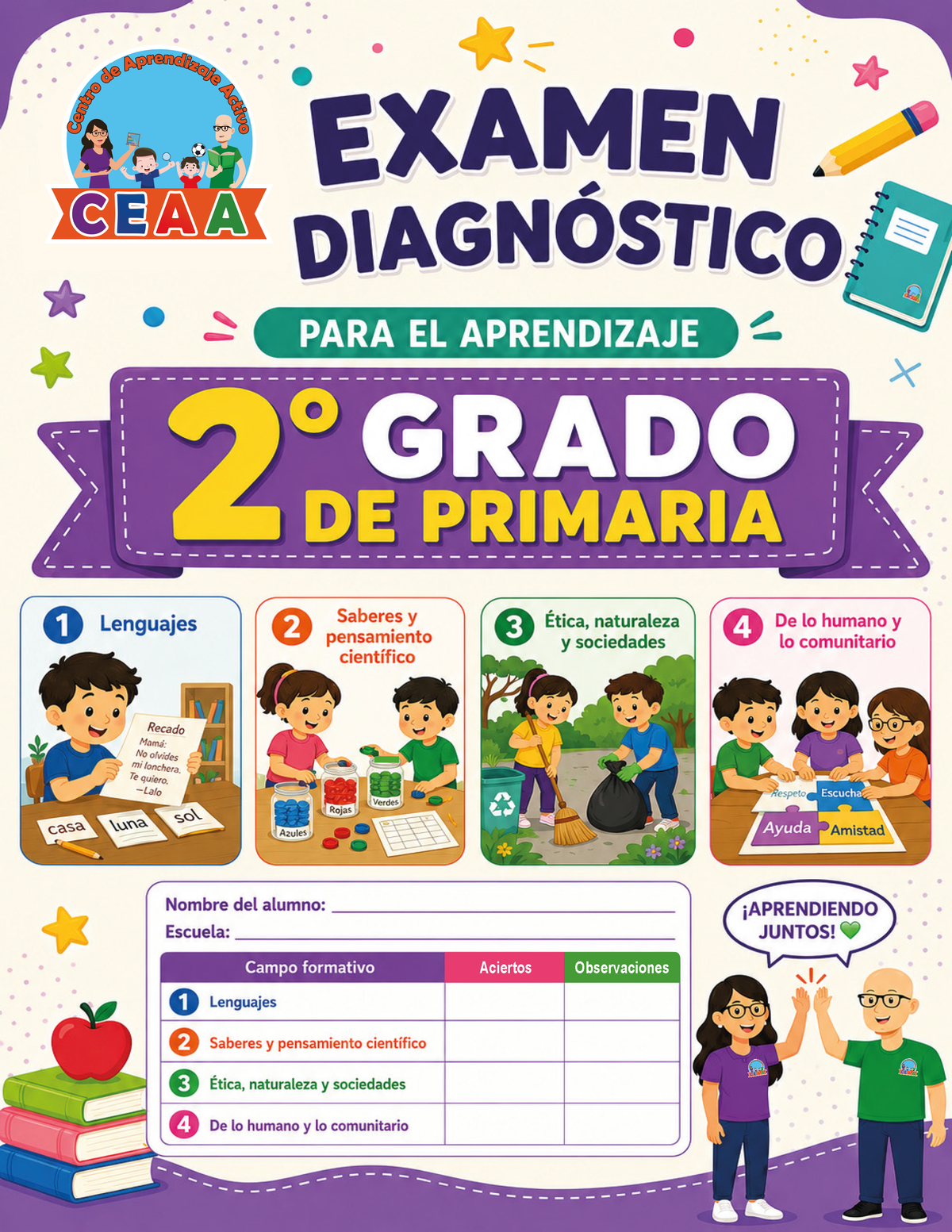 Examen Diagnóstico 2° Grado de Primaria en PDF