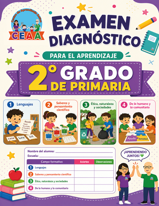 Examen Diagnóstico 2° Grado de Primaria en PDF