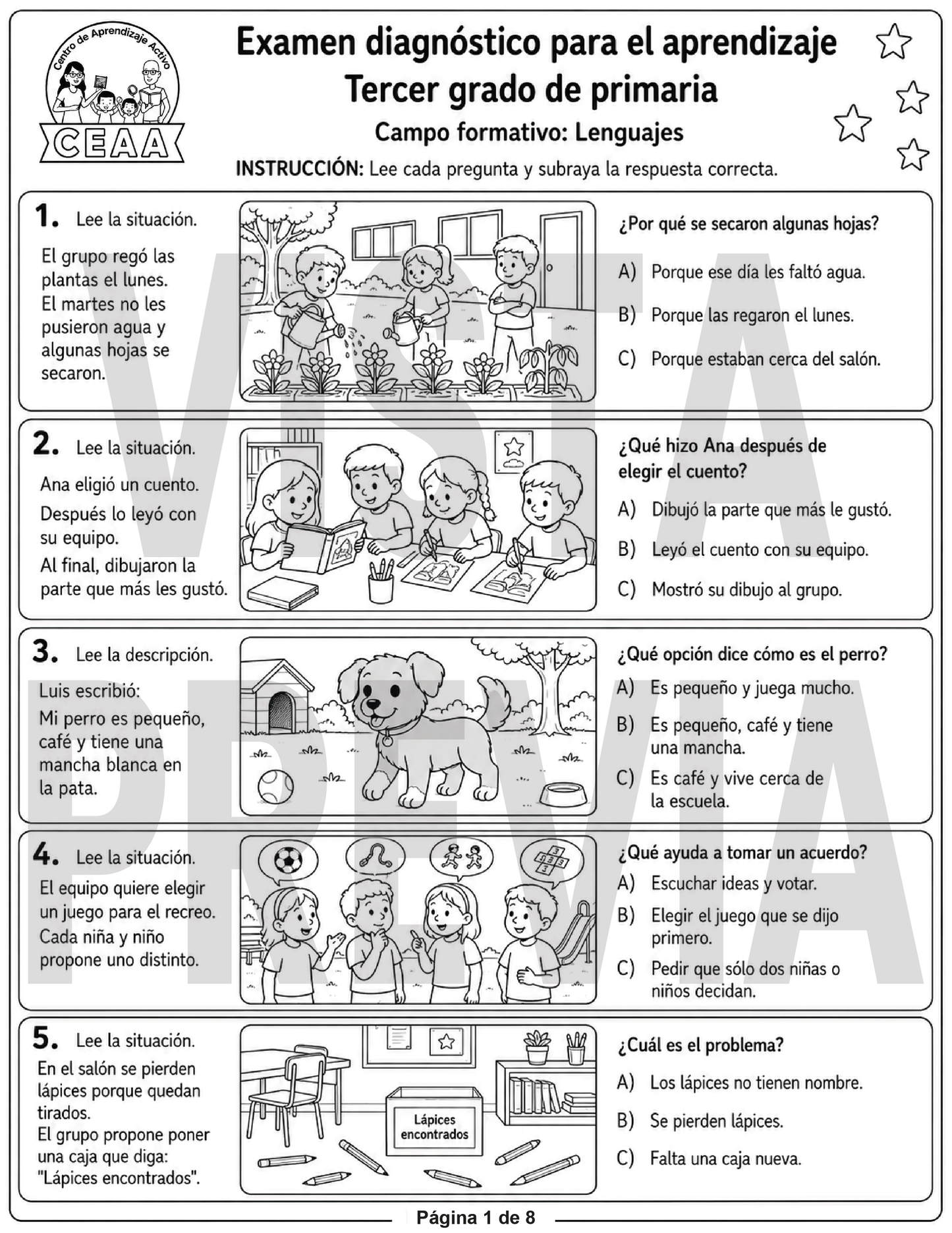 Examen Diagnóstico 3° Grado de Primaria