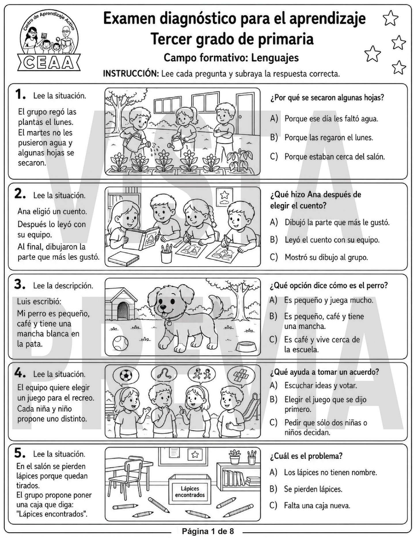 Examen Diagnóstico 3° Grado de Primaria en PDF