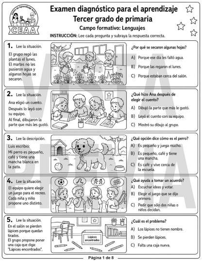Examen Diagnóstico 3° Grado de Primaria en PDF