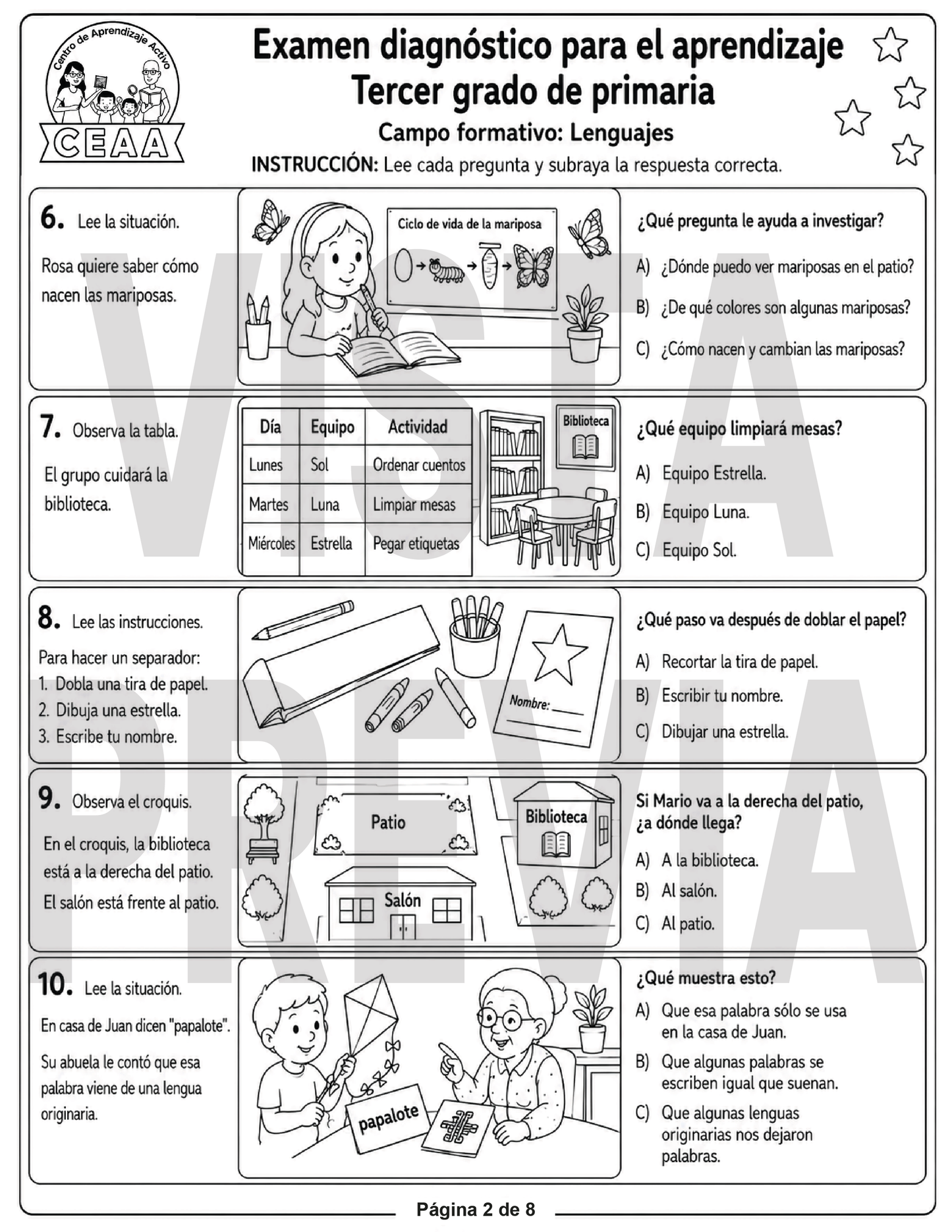 Examen Diagnóstico 3° Grado de Primaria