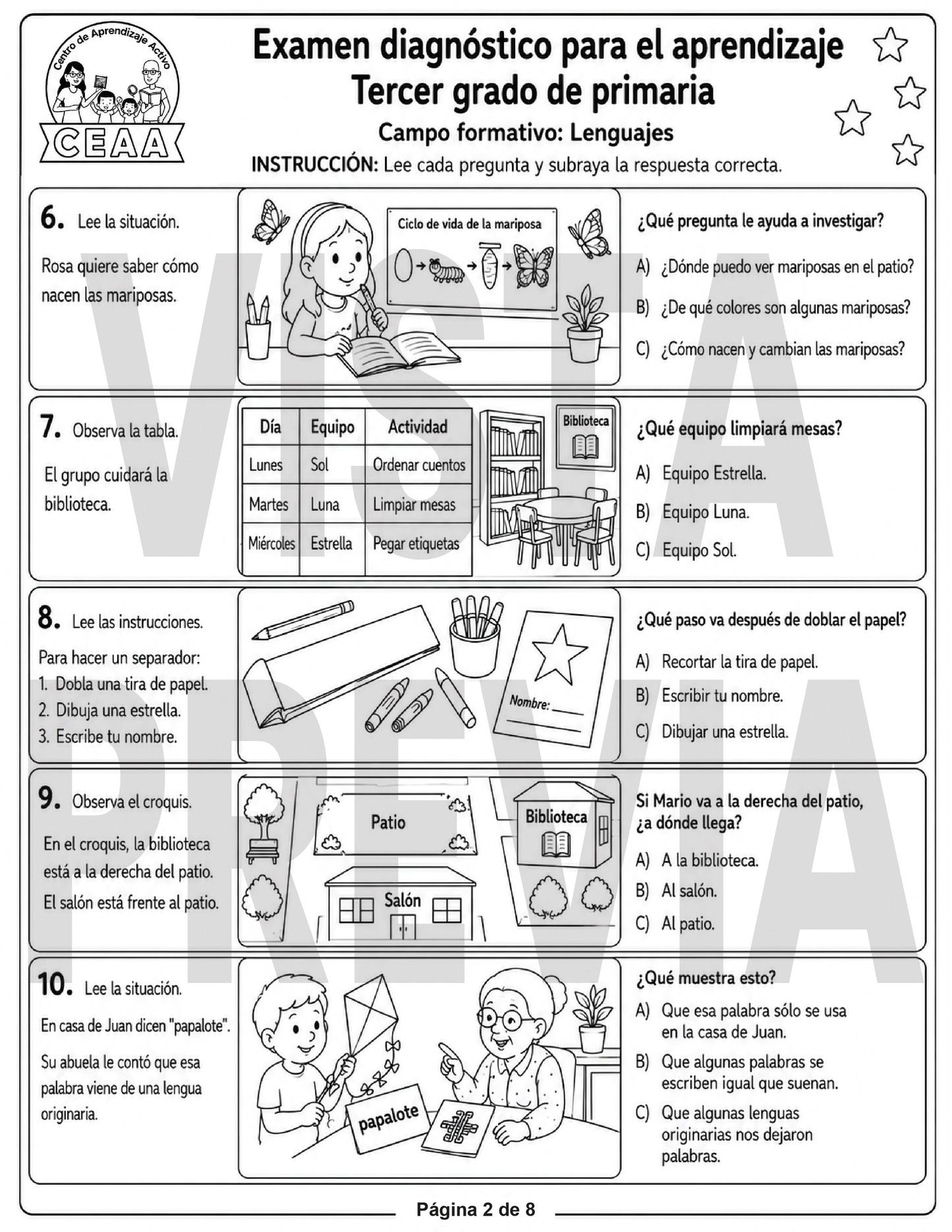 Examen Diagnóstico 3° Grado de Primaria en PDF