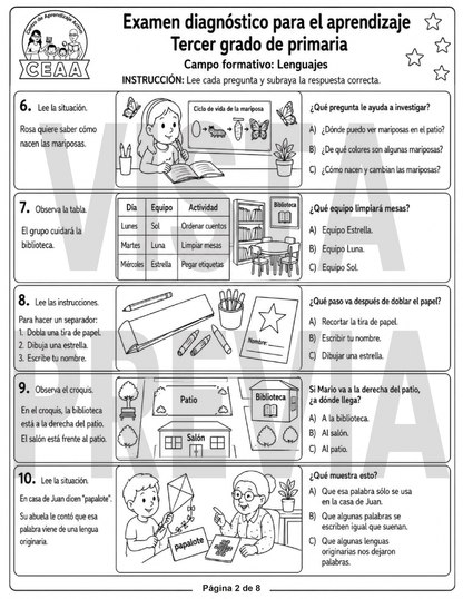 Examen Diagnóstico 3° Grado de Primaria en PDF