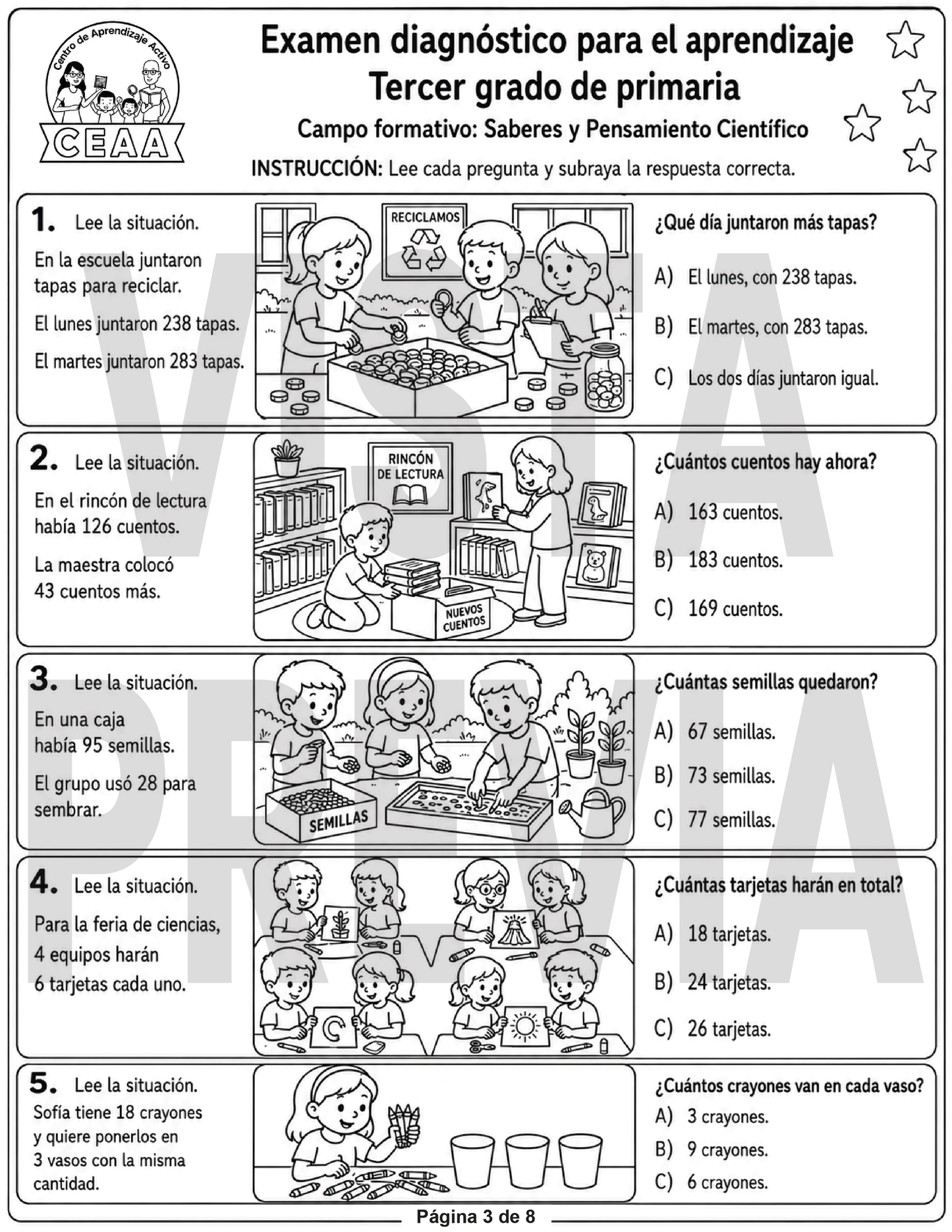 Examen Diagnóstico 3° Grado de Primaria