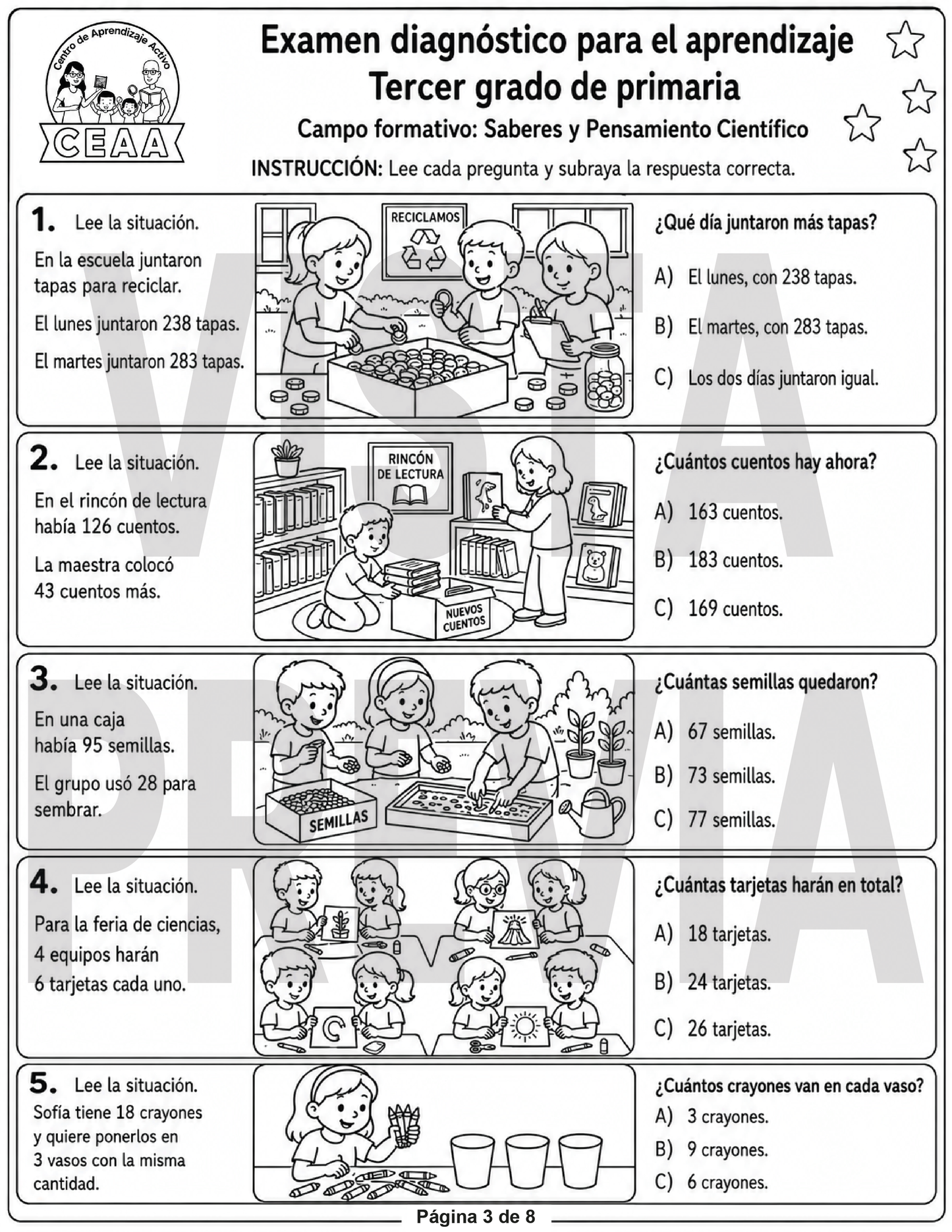 Examen Diagnóstico 3° Grado de Primaria en PDF