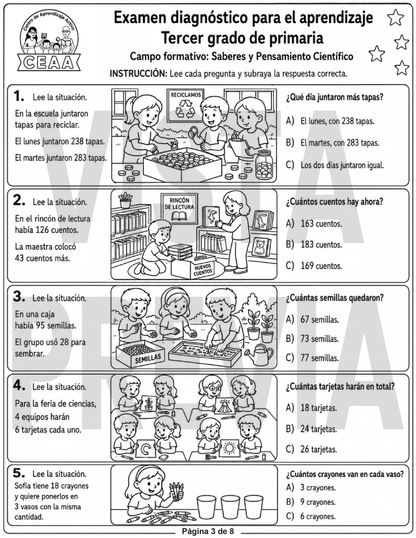 Examen Diagnóstico 3° Grado de Primaria en PDF