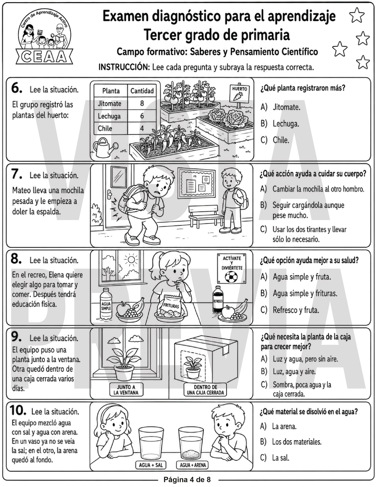 Examen Diagnóstico 3° Grado de Primaria