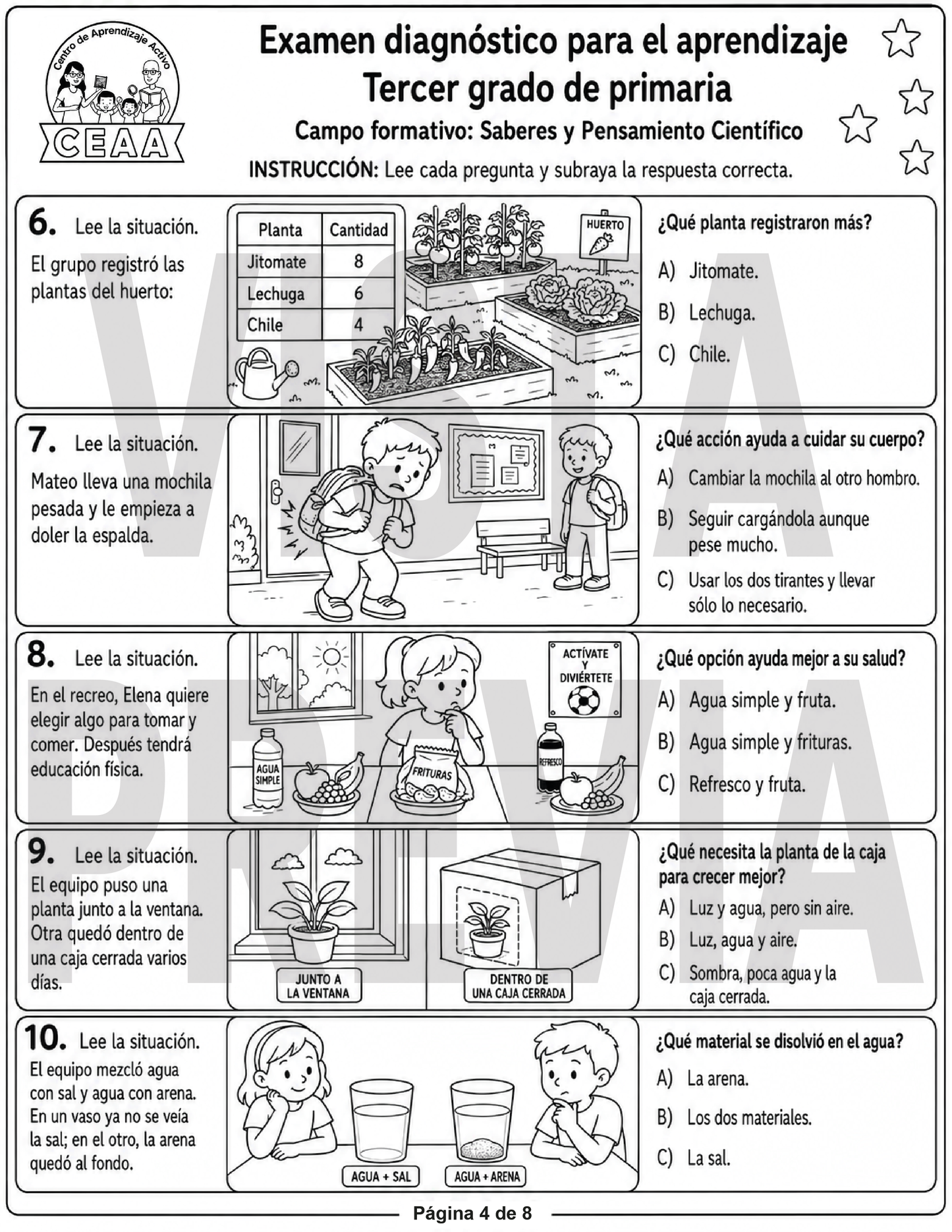 Examen Diagnóstico 3° Grado de Primaria en PDF