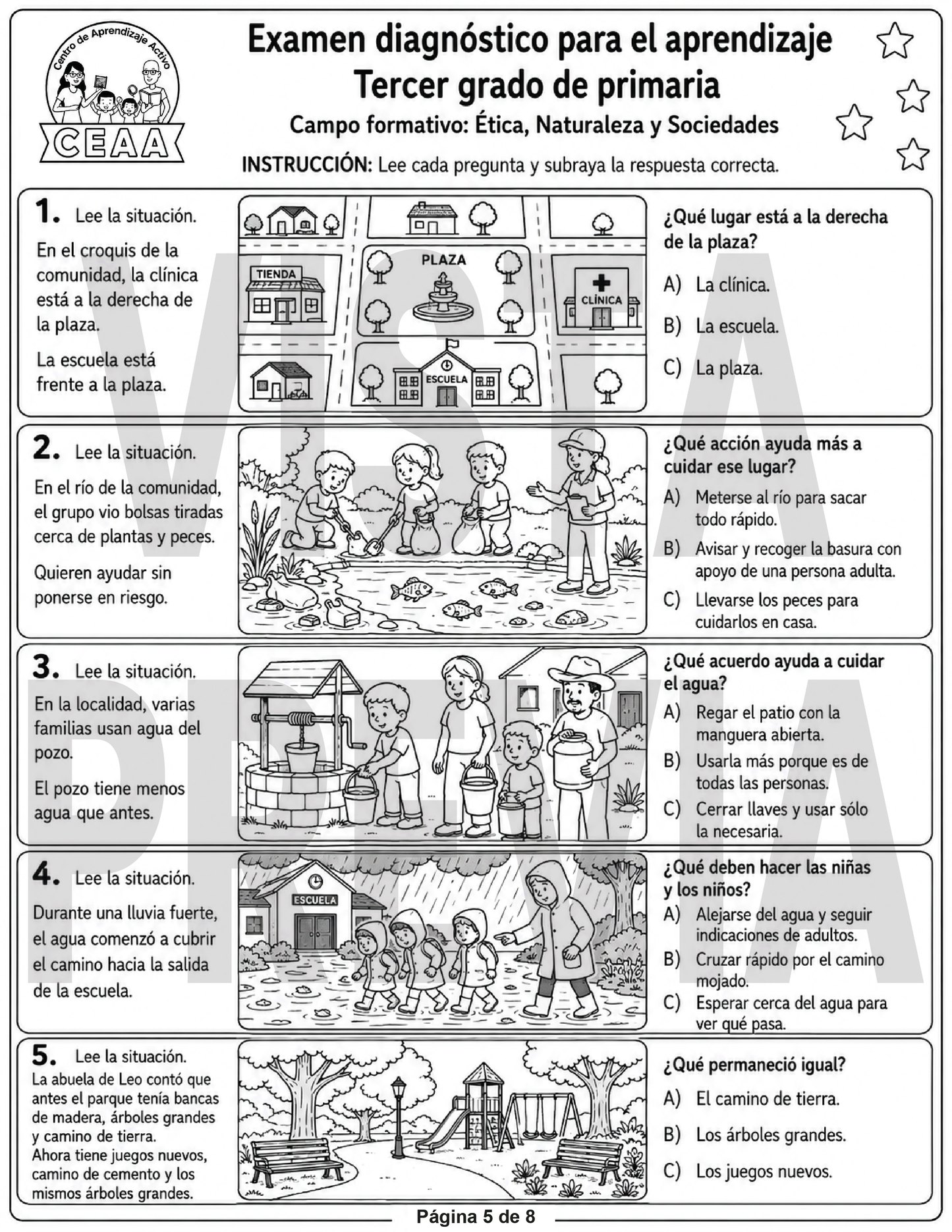 Examen Diagnóstico 3° Grado de Primaria en PDF