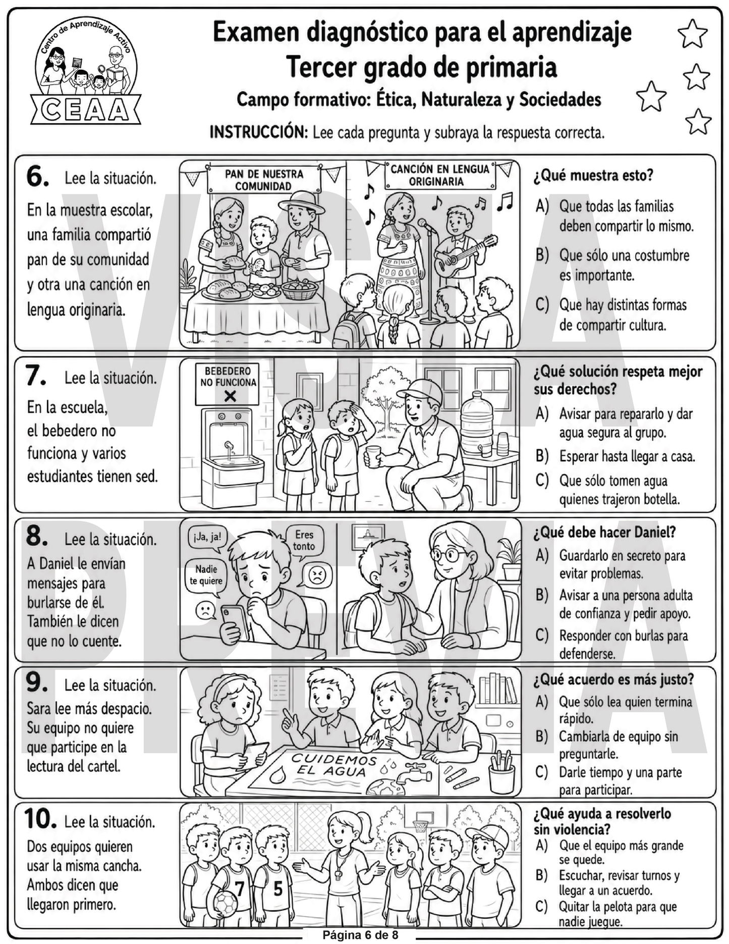 Examen Diagnóstico 3° Grado de Primaria