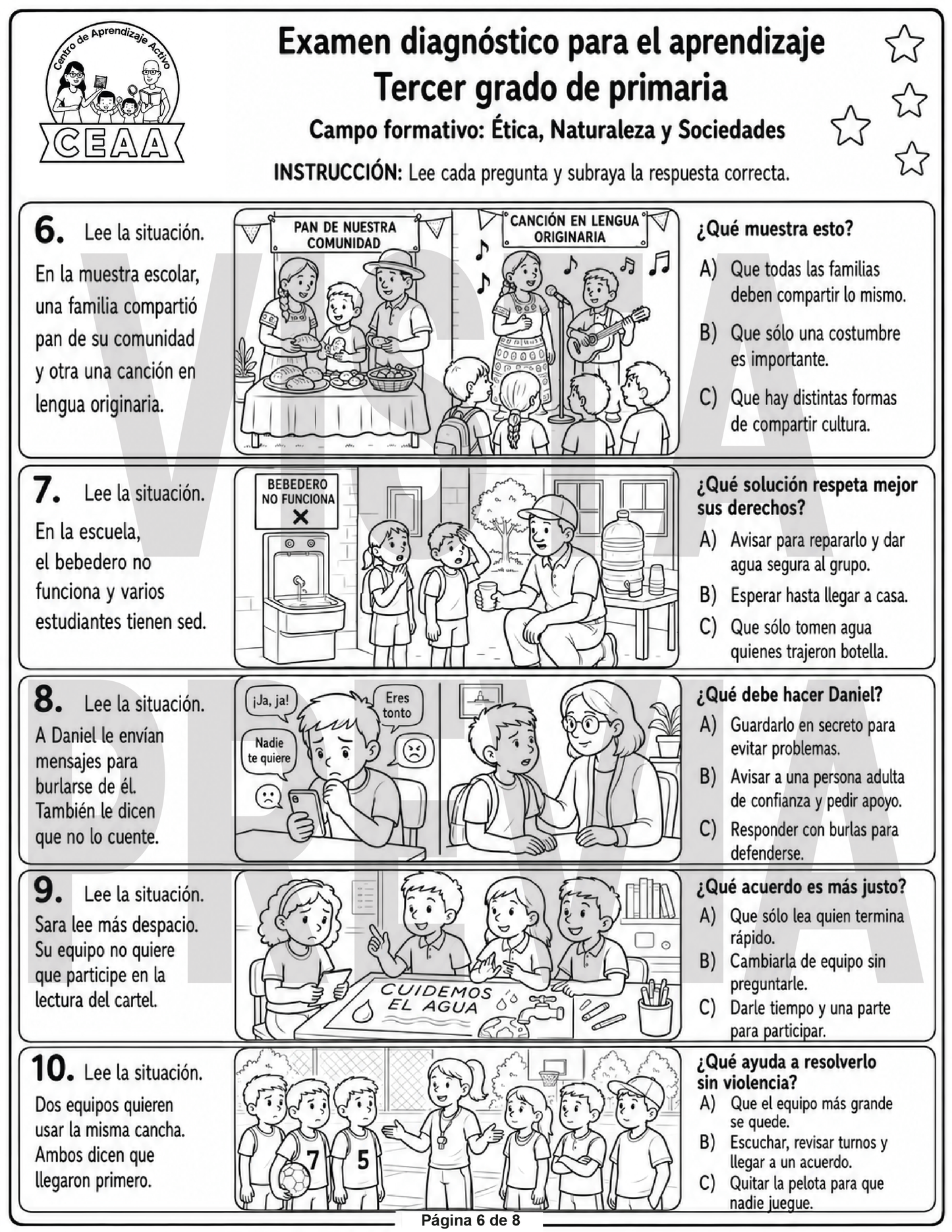 Examen Diagnóstico 3° Grado de Primaria en PDF