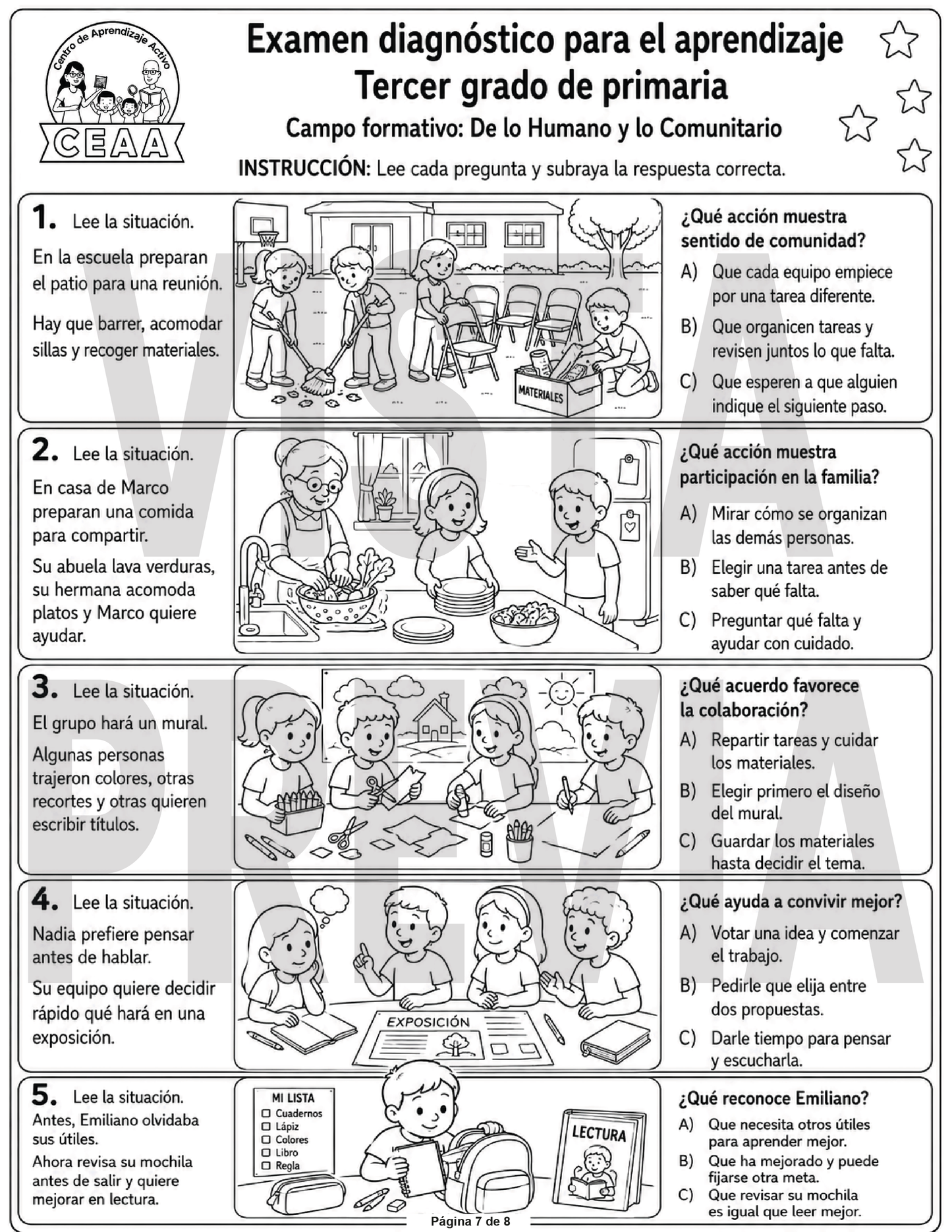 Examen Diagnóstico 3° Grado de Primaria