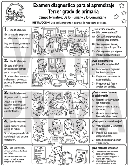 Examen Diagnóstico 3° Grado de Primaria