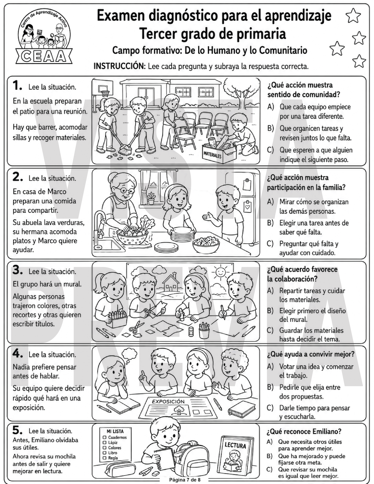Examen Diagnóstico 3° Grado de Primaria en PDF