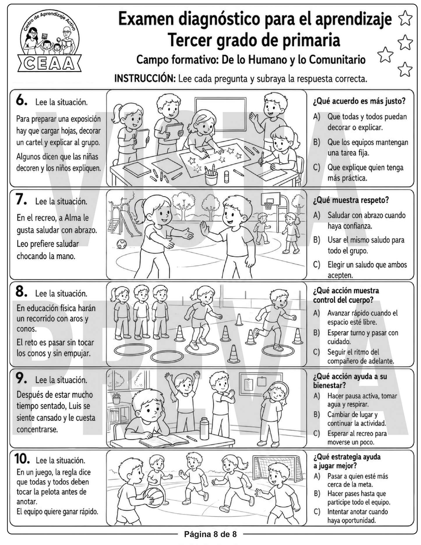 Examen Diagnóstico 3° Grado de Primaria en PDF
