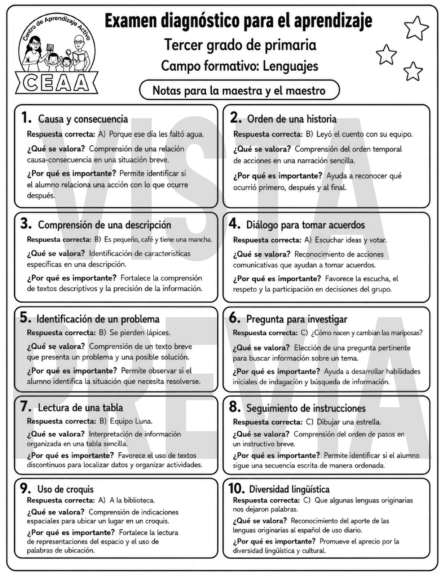Examen Diagnóstico 3° Grado de Primaria en PDF